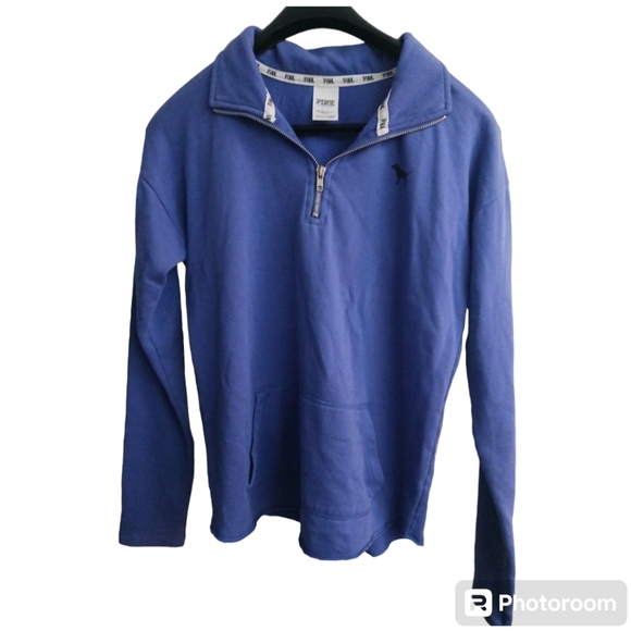 Blue 'PINK' Sweater with zipper detail- Sz. SM - Picture 2 of 3